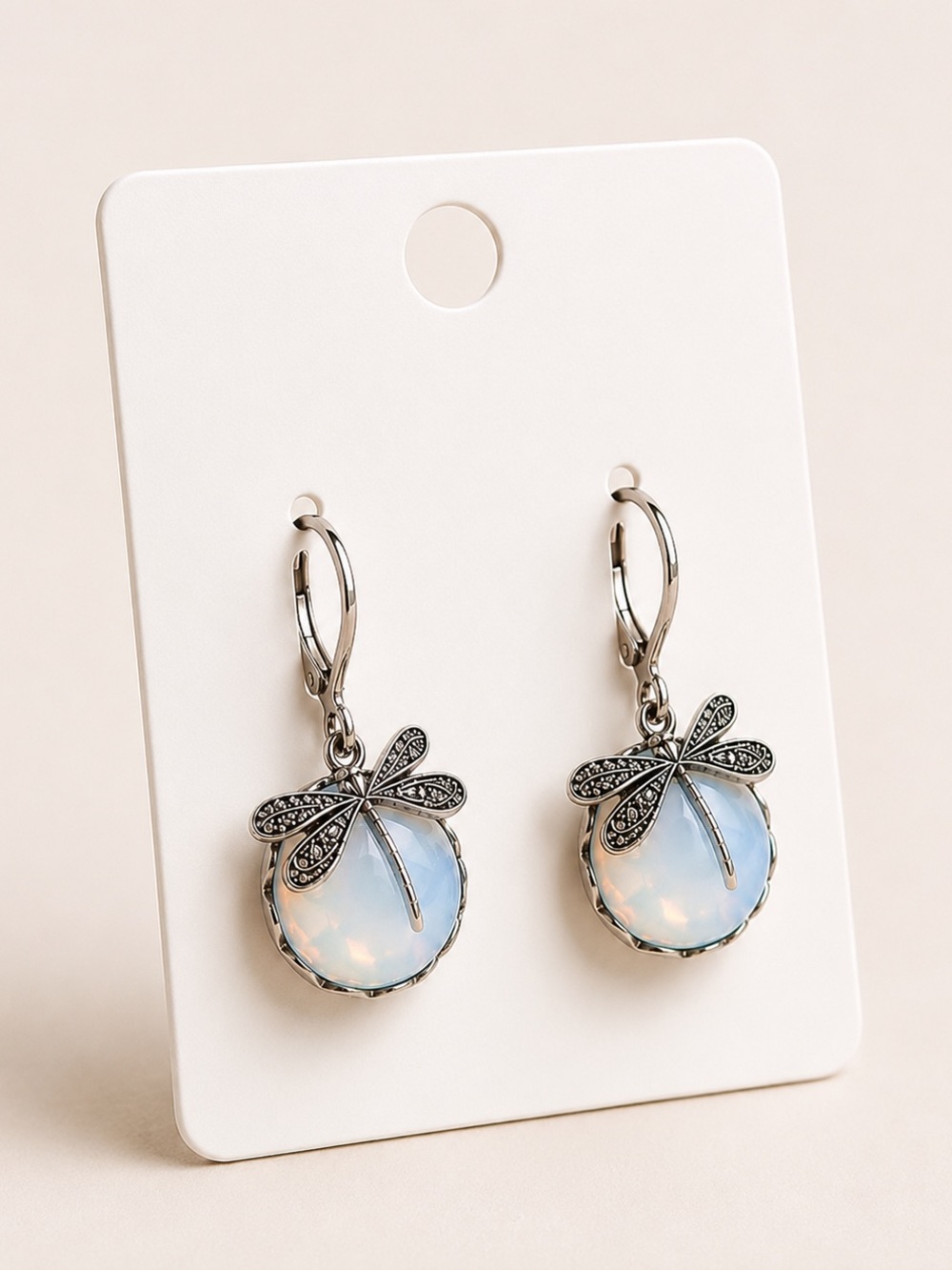 Silver Dragonfly Opalite Drop Earrings - Women Jewelry